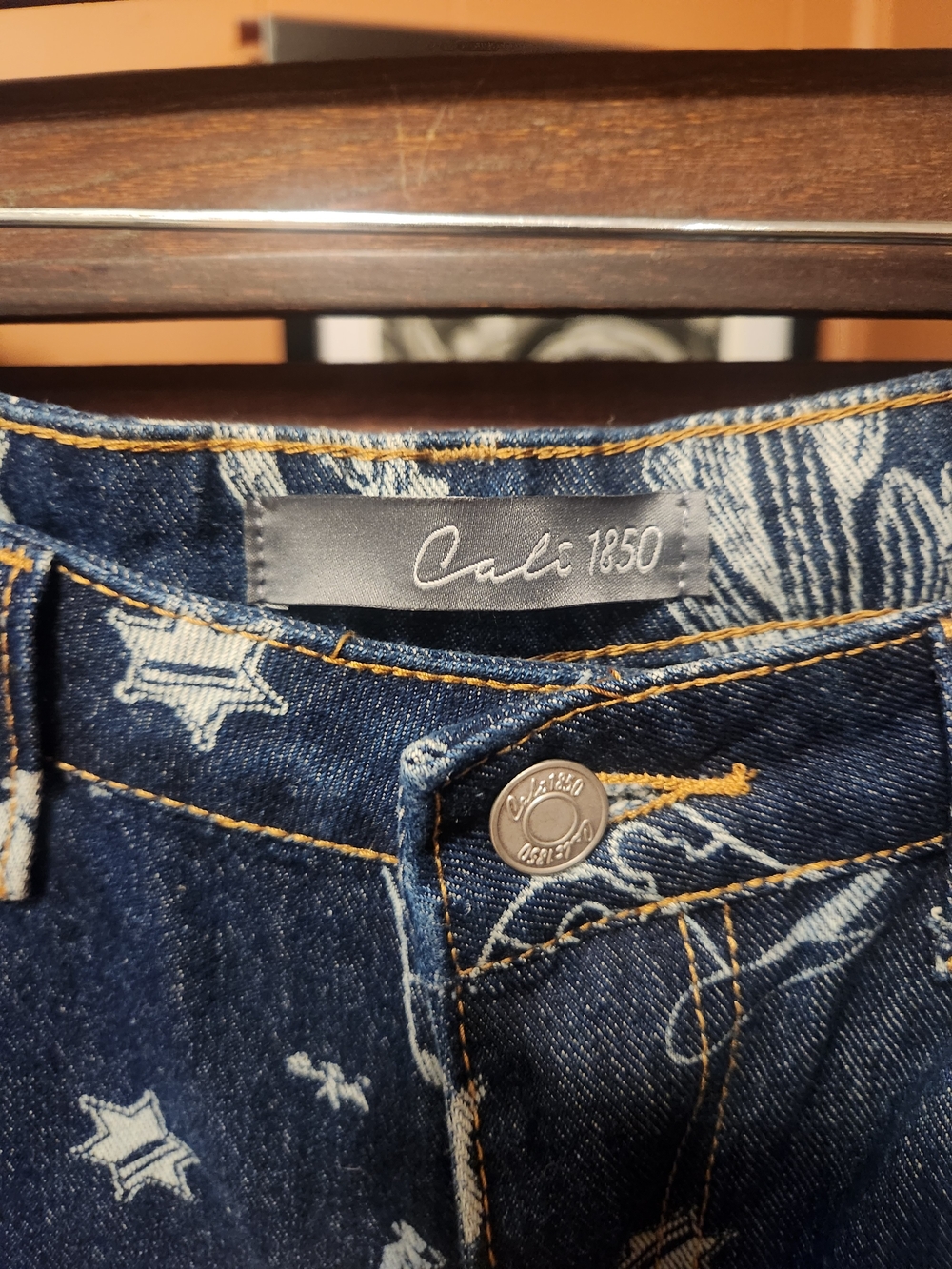 Denim Western Printed Jean Cutoff Shorts - Picture 2 of 6